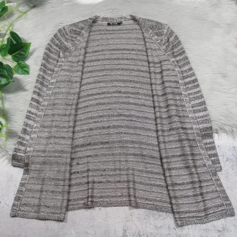 NIC+ZOE Silver & Black Open Front Knit Cardigan Women’s Size Medium